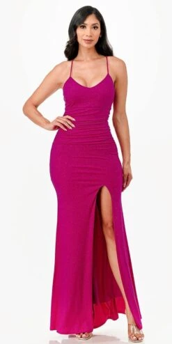 La Scala 26012 Long Glittery ITY Lace Up Back Fitted Mermaid Dress(La Scala 26012 Long Glittery Ity Lace Up Back Fitted Mermaid Dress) -Discount Dress Shops 26012 la scala fuchsia