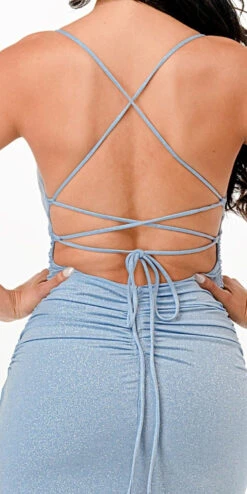 La Scala 26012 Long Glittery ITY Lace Up Back Fitted Mermaid Dress(La Scala 26012 Long Glittery Ity Lace Up Back Fitted Mermaid Dress) -Discount Dress Shops 26012 la scala pale blue back zoom