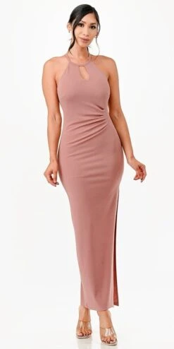 La Scala 26013 Fitted Sheath High Keyhole Halter Neckline Dress(La Scala 26013 Fitted Sheath High Keyhole Halter Neckline Dress) -Discount Dress Shops 26013 la scala mauve