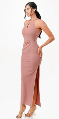 La Scala 26013 Fitted Sheath High Keyhole Halter Neckline Dress(La Scala 26013 Fitted Sheath High Keyhole Halter Neckline Dress) -Discount Dress Shops 26013 la scala mauve side
