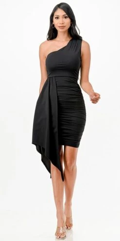 La Scala 26017 One Shoulder Fitted Short Cocktail Dress(La Scala 26017 One Shoulder Fitted Short Cocktail Dress) -Discount Dress Shops 26017 la scala black