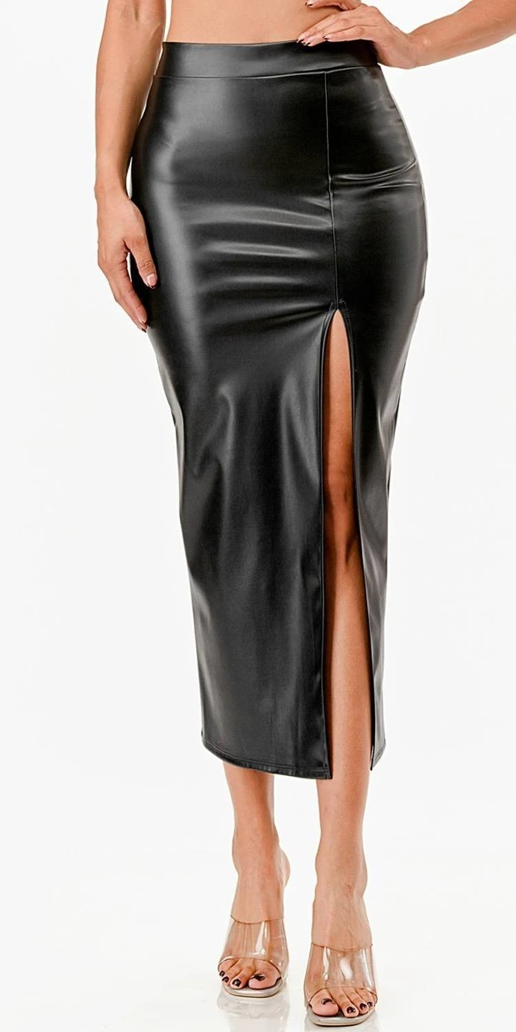 La Scala 26019 Mid Length PU Leather Pencil Skirt With Open Slit(La Scala 26019 Mid Length Pu Leather Pencil Skirt With Open Slit) 7 La Scala 26019 Mid Length PU Leather Pencil Skirt With Open Slit(La Scala 26019 Mid Length Pu Leather Pencil Skirt With Open Slit) - Image 7