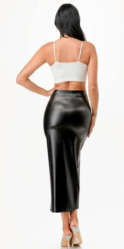 La Scala 26019 Mid Length PU Leather Pencil Skirt With Open Slit(La Scala 26019 Mid Length Pu Leather Pencil Skirt With Open Slit) 17 La Scala 26019 Mid Length PU Leather Pencil Skirt With Open Slit(La Scala 26019 Mid Length Pu Leather Pencil Skirt With Open Slit) -Discount Dress Shops 26019 la scala black back