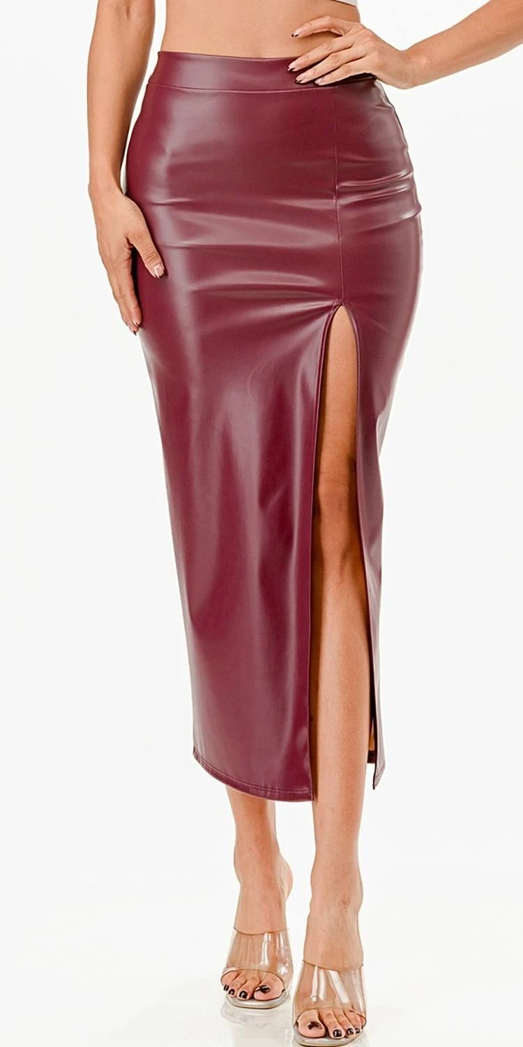 La Scala 26019 Mid Length PU Leather Pencil Skirt With Open Slit(La Scala 26019 Mid Length Pu Leather Pencil Skirt With Open Slit) 1 La Scala 26019 Mid Length PU Leather Pencil Skirt With Open Slit(La Scala 26019 Mid Length Pu Leather Pencil Skirt With Open Slit)