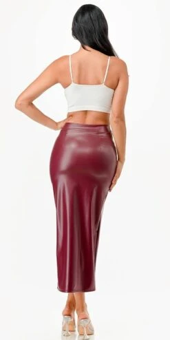La Scala 26019 Mid Length PU Leather Pencil Skirt With Open Slit(La Scala 26019 Mid Length Pu Leather Pencil Skirt With Open Slit) 11 La Scala 26019 Mid Length PU Leather Pencil Skirt With Open Slit(La Scala 26019 Mid Length Pu Leather Pencil Skirt With Open Slit) -Discount Dress Shops 26019 la scala burgundy model back
