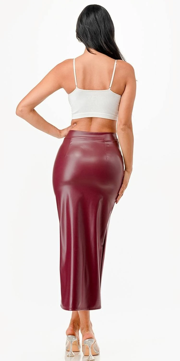 La Scala 26019 Mid Length PU Leather Pencil Skirt With Open Slit(La Scala 26019 Mid Length Pu Leather Pencil Skirt With Open Slit) 3 La Scala 26019 Mid Length PU Leather Pencil Skirt With Open Slit(La Scala 26019 Mid Length Pu Leather Pencil Skirt With Open Slit) - Image 3