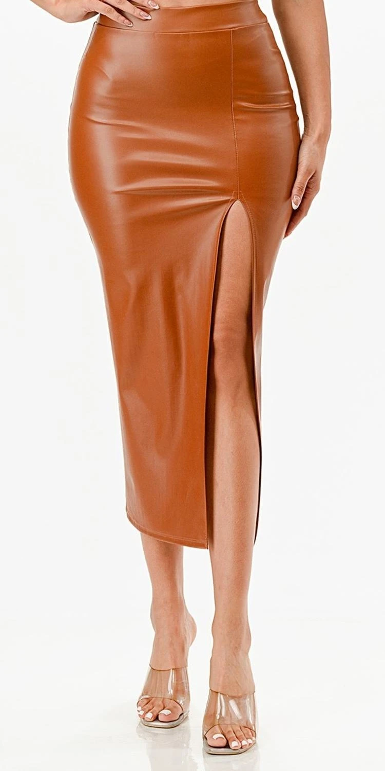 La Scala 26019 Mid Length PU Leather Pencil Skirt With Open Slit(La Scala 26019 Mid Length Pu Leather Pencil Skirt With Open Slit) 4 La Scala 26019 Mid Length PU Leather Pencil Skirt With Open Slit(La Scala 26019 Mid Length Pu Leather Pencil Skirt With Open Slit) - Image 4