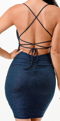 La Scala 26020 Short Fitted Cocktail Dress Open Crisscross Back(La Scala 26020 Short Fitted Cocktail Dress Open Crisscross Back) -Discount Dress Shops 26020 la scala navy back zoom