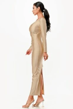 La Scala 26057 Long Sleeve Fitted Maxi Dress(La Scala 26057 Long Sleeve Fitted Maxi Dress) -Discount Dress Shops 26057 la scala beige side2