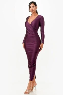 La Scala 26057 Long Sleeve Fitted Maxi Dress(La Scala 26057 Long Sleeve Fitted Maxi Dress) -Discount Dress Shops 26057 la scala eggplant side