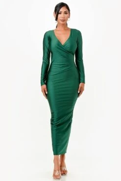 La Scala 26057 Long Sleeve Fitted Maxi Dress(La Scala 26057 Long Sleeve Fitted Maxi Dress) -Discount Dress Shops 26057 la scala hunter green