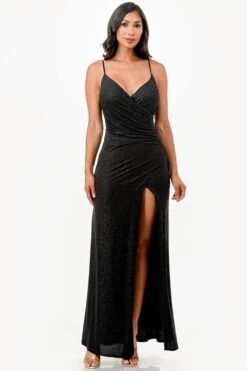 La Scala 26060 Dress Fitted Glitter Side Pleat Party Gown(La Scala 26060 Dress Fitted Glitter Side Pleat Party Gown) -Discount Dress Shops 26060 la scala black