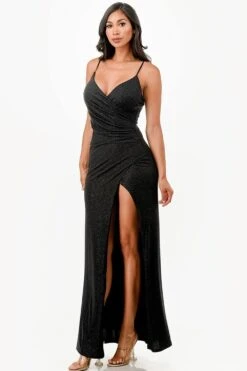 La Scala 26060 Dress Fitted Glitter Side Pleat Party Gown(La Scala 26060 Dress Fitted Glitter Side Pleat Party Gown) -Discount Dress Shops 26060 la scala black side