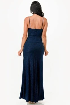 La Scala 26060 Dress Fitted Glitter Side Pleat Party Gown(La Scala 26060 Dress Fitted Glitter Side Pleat Party Gown) -Discount Dress Shops 26060 la scala navy back