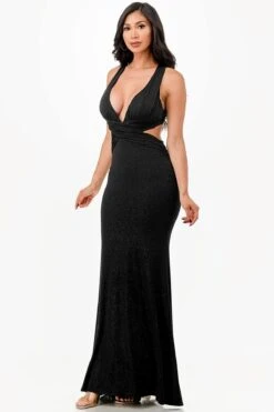 La Scala 26063 Dress Long V-Neckline Halter Top Gown(La Scala 26063 Dress Long V Neckline Halter Top Gown) -Discount Dress Shops 26063 la scala black side