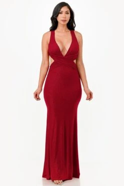 La Scala 26063 Dress Long V-Neckline Halter Top Gown(La Scala 26063 Dress Long V Neckline Halter Top Gown) -Discount Dress Shops 26063 la scala burgundy