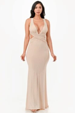 La Scala 26063 Dress Long V-Neckline Halter Top Gown(La Scala 26063 Dress Long V Neckline Halter Top Gown) -Discount Dress Shops 26063 la scala champagne