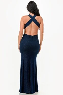 La Scala 26063 Dress Long V-Neckline Halter Top Gown(La Scala 26063 Dress Long V Neckline Halter Top Gown) -Discount Dress Shops 26063 la scala navy back