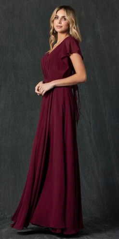 Juliet 261 Flutter Sleeve Formal Dress Cascade Back(Flutter Sleeve Formal Dress Cascade Back By Juliet 261) 31 Juliet 261 Flutter Sleeve Formal Dress Cascade Back(Flutter Sleeve Formal Dress Cascade Back By Juliet 261) -Discount Dress Shops 261 Burgundy Side