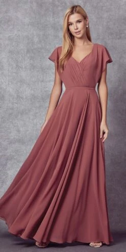 Juliet 261 Flutter Sleeve Formal Dress Cascade Back(Flutter Sleeve Formal Dress Cascade Back By Juliet 261) 32 Juliet 261 Flutter Sleeve Formal Dress Cascade Back(Flutter Sleeve Formal Dress Cascade Back By Juliet 261) -Discount Dress Shops 261 RustyRose Front