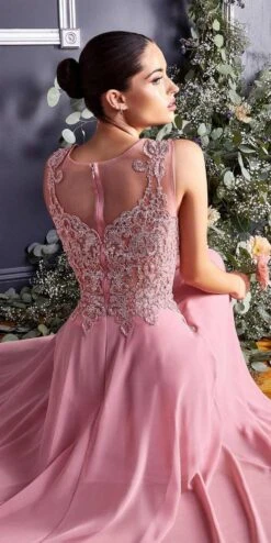 Cinderella Divine 2635 A-Line Chiffon Gown Lace Embellished Bodice(Cinderella Divine 2635 A Line Chiffon Peach Gown Lace Embellished Bodice) -Discount Dress Shops 2635 cinderella divine dusty rose back