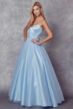 Juliet 265 Strapless A-Line Ball Gown Beaded Belt(Strapless A Line Ball Gown Beaded Belt By Juliet 265) 28 Juliet 265 Strapless A-Line Ball Gown Beaded Belt(Strapless A Line Ball Gown Beaded Belt By Juliet 265) -Discount Dress Shops 265 IceBlue Side