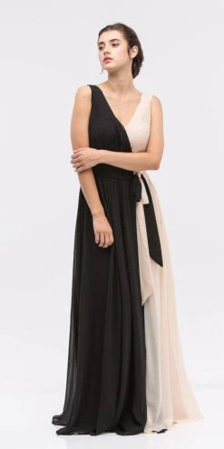 Eureka 2711 V-Neck Ruched Bodice Long A-Line Dress(Black Taupe V Neck Ruched Bodice A Line Formal Dress Long) -Discount Dress Shops 2711 eureka black champagne dress3 e33cd74d 933e 4c75 bf5f ae20819caa84