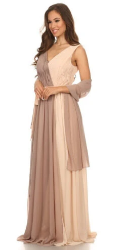 Eureka 2711 V-Neck Ruched Bodice Long A-Line Dress(Black Taupe V Neck Ruched Bodice A Line Formal Dress Long) -Discount Dress Shops 2711 eureka champagne mocha dress side2 94db090f 5227 4294 9c18 2c11febda0cb