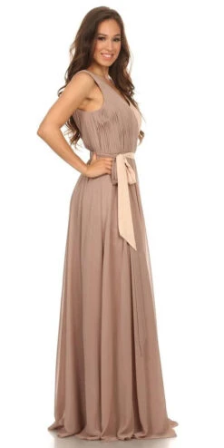 Eureka 2711 V-Neck Ruched Bodice Long A-Line Dress(Black Taupe V Neck Ruched Bodice A Line Formal Dress Long) -Discount Dress Shops 2711 eureka champagne mocha dress side ca03f94e f627 4405 bc5f 22f7579d09f4