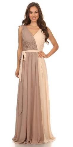 Eureka 2711 V-Neck Ruched Bodice Long A-Line Dress(Black Taupe V Neck Ruched Bodice A Line Formal Dress Long) -Discount Dress Shops 2711 eureka champagne mocha dress2 82e8853a 9ca1 4367 be2f 39a39a96c4fc