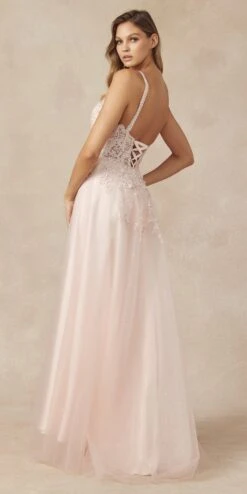 Juliet 283 3D Flowers Embroidered Tulle Glitter Skirt High Slit(Juliet 283 3d Flowers Embroidered Tulle Glitter Skirt High Slit) -Discount Dress Shops 283 blush back