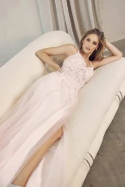 Juliet 283 3D Flowers Embroidered Tulle Glitter Skirt High Slit(Juliet 283 3d Flowers Embroidered Tulle Glitter Skirt High Slit) -Discount Dress Shops 283 blush live