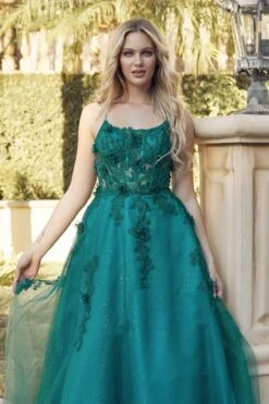 Juliet 285 Floor Length A-Line 3D Floral Applique Ball Gown(Juliet 285 Floor Length A Line 3d Floral Applique Ball Gown) -Discount Dress Shops 285 EMERALDGREEN OTHER3