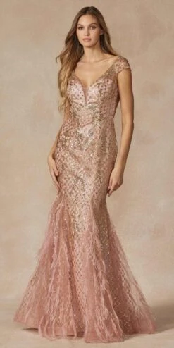 Juliet 286 Floor Length Feather Skirt Embellished Fitted Prom Dress(Juliet 286 Floor Length Feather Skirt Embellished Fitted Prom Dress)