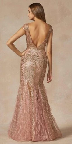 Juliet 286 Floor Length Feather Skirt Embellished Fitted Prom Dress(Juliet 286 Floor Length Feather Skirt Embellished Fitted Prom Dress) -Discount Dress Shops 286 ROSEGOLD OTHER