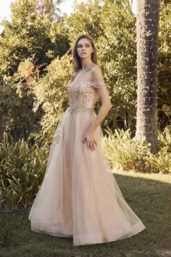 Juliet 287 Long Off The Shoulder Beaded Top A-Line Prom Dress(Juliet 287 Long Off The Shoulder Beaded Top A Line Prom Dress) -Discount Dress Shops 287 GOLD OTHER