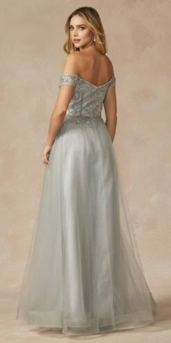 Juliet 287 Long Off The Shoulder Beaded Top A-Line Prom Dress(Juliet 287 Long Off The Shoulder Beaded Top A Line Prom Dress) -Discount Dress Shops 287 SILVER BACK