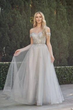 Juliet 287 Long Off The Shoulder Beaded Top A-Line Prom Dress(Juliet 287 Long Off The Shoulder Beaded Top A Line Prom Dress) -Discount Dress Shops 287 SILVER OTHER3