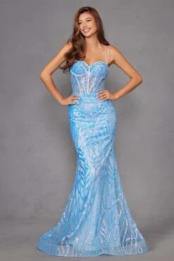 Juliet JT2886C Strapless Sweetheart Corset Sequin Fitted Gown(Juliet Jt2886c Strapless Sweetheart Corset Sequin Fitted Gown) -Discount Dress Shops 2886CSKYBLUE 1