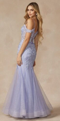 Juliet 290 Leaf Lace Embroidered Fitted Plunging Deep V-Neckline Prom Gown(Juliet 290 Leaf Lace Embroidered Fitted Plunging Deep V Neckline Prom Gown) -Discount Dress Shops 290 LAVENDER BACK