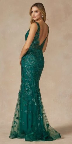 Juliet 294 Long Butterfly Appliques Low V-Neck Prom Dress(Juliet 294 Long Butterfly Appliques Low V Neck Prom Dress) -Discount Dress Shops 294 EMERALDGREEN BACK