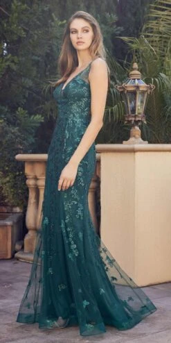 Juliet 294 Long Butterfly Appliques Low V-Neck Prom Dress(Juliet 294 Long Butterfly Appliques Low V Neck Prom Dress)