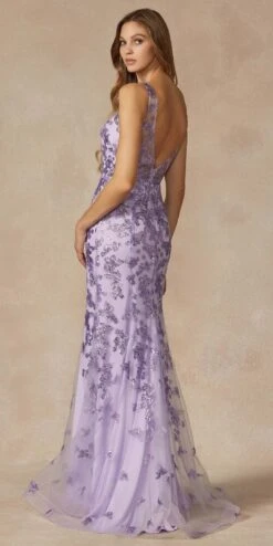 Juliet 294 Long Butterfly Appliques Low V-Neck Prom Dress(Juliet 294 Long Butterfly Appliques Low V Neck Prom Dress) -Discount Dress Shops 294 LILAC BACK