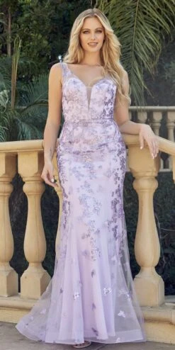 Juliet 294 Long Butterfly Appliques Low V-Neck Prom Dress(Juliet 294 Long Butterfly Appliques Low V Neck Prom Dress) -Discount Dress Shops 294 LILAC OTHER2