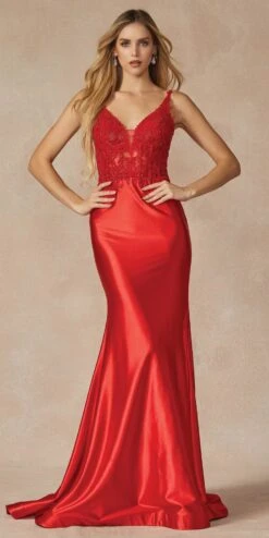 Juliet 296 Floor Length Embroidered Bodice Plunging Neck Prom Dress(Juliet 296 Floor Length Embroidered Bodice Plunging Neck Prom Dress)