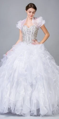 Eureka 3002 Ruffled Tiered Skirt Studded Bodice Princess Gown(Tiered Ruffled Skirt Studded Bodice Coral Princess Gown) -Discount Dress Shops 3002 eureka fashion white
