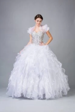 Eureka 3002 Ruffled Tiered Skirt Studded Bodice Princess Gown(Tiered Ruffled Skirt Studded Bodice Coral Princess Gown) -Discount Dress Shops 3002 eureka fashion white 800x1200 1