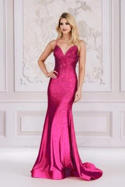 Amelia Couture 3018 Long Mermaid V-Neck Spaghetti Strap Lycra Gown(Amelia Couture 3018 Long Mermaid V Neck Spaghetti Strap Lycra Gown) -Discount Dress Shops 3018 amelia hot pink