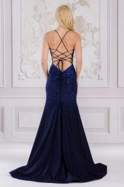 Amelia Couture 3018 Long Mermaid V-Neck Spaghetti Strap Lycra Gown(Amelia Couture 3018 Long Mermaid V Neck Spaghetti Strap Lycra Gown) -Discount Dress Shops 3018 amelia navy back