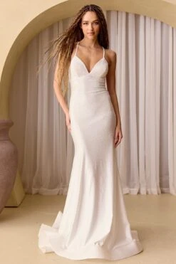 Amelia Couture 3018 Long Mermaid V-Neck Spaghetti Strap Lycra Gown(Amelia Couture 3018 Long Mermaid V Neck Spaghetti Strap Lycra Gown) -Discount Dress Shops 3018 amelia white